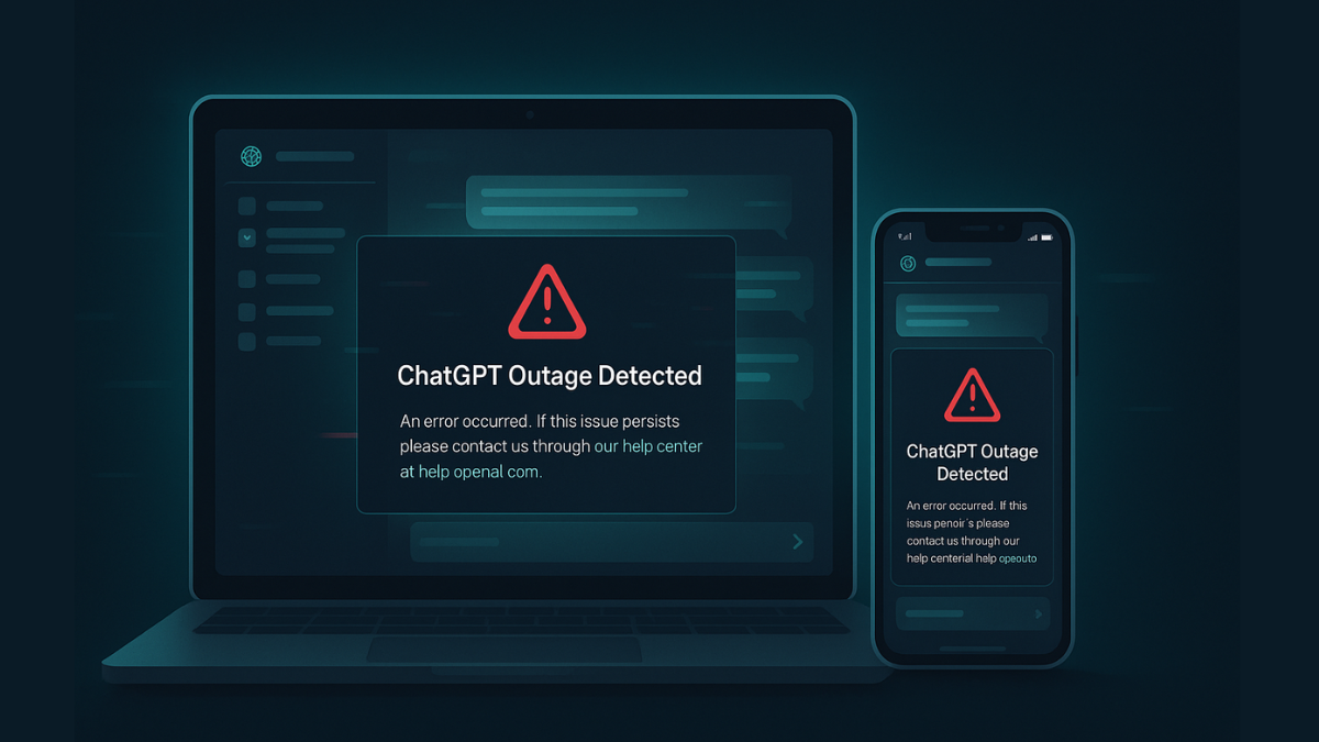 ChatGPT Error Messages दिखाई दे रहे लैपटॉप और मोबाइल स्क्रीन – ChatGPT Outage